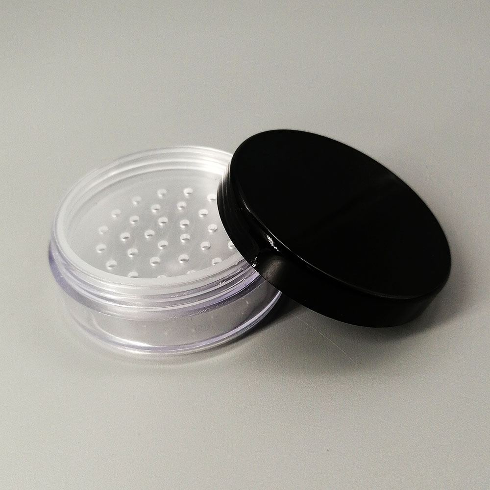 10g (20ml) plastic black cover loose powder jar cosmetic loose powder empty jar with sieve and puff