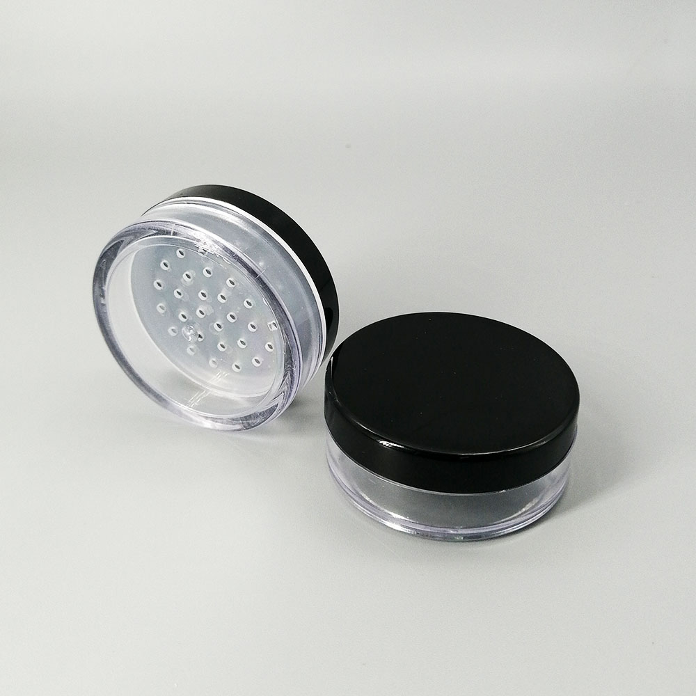 10g (20ml) plastic black cover loose powder jar cosmetic loose powder empty jar with sieve and puff