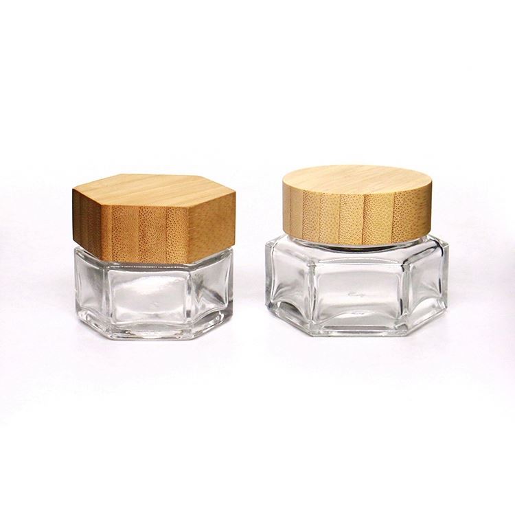 10g 30g 50g 100g 15ml 30ml 50ml Clear Glass cream Jar Wooden Lid Glass Jar Cosmetics Cream Packing Container for sale