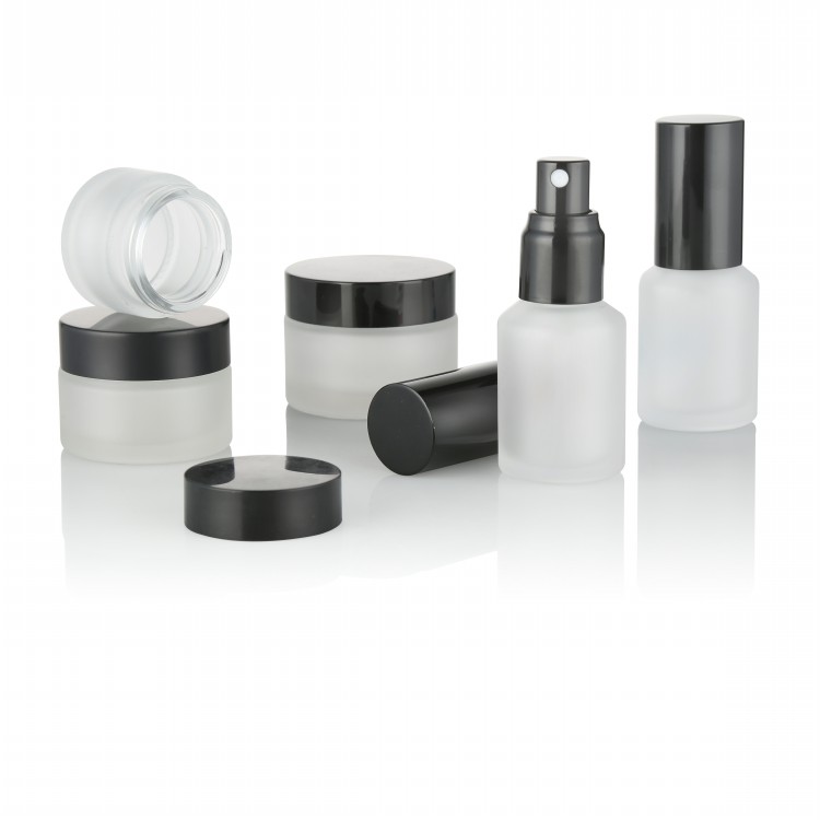 10g 30g 50g 100g black aluminum top clear frosted empty Luxury jar glass cosmetic