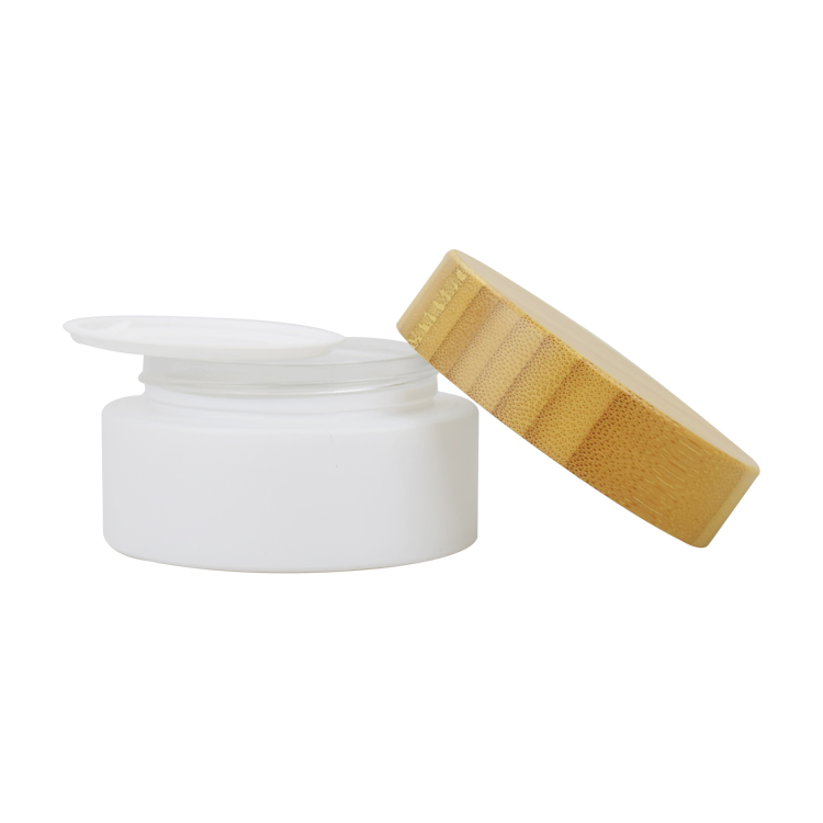 10g 30g 50g 100g empty frosted glass cosmetic jars with bamboo caps