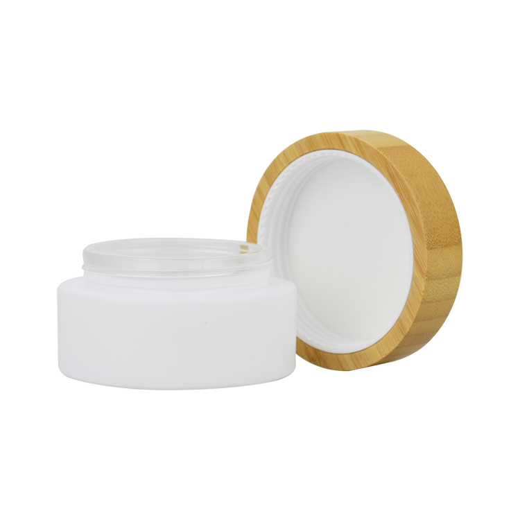 10g 30g 50g 100g empty frosted glass cosmetic jars with bamboo caps