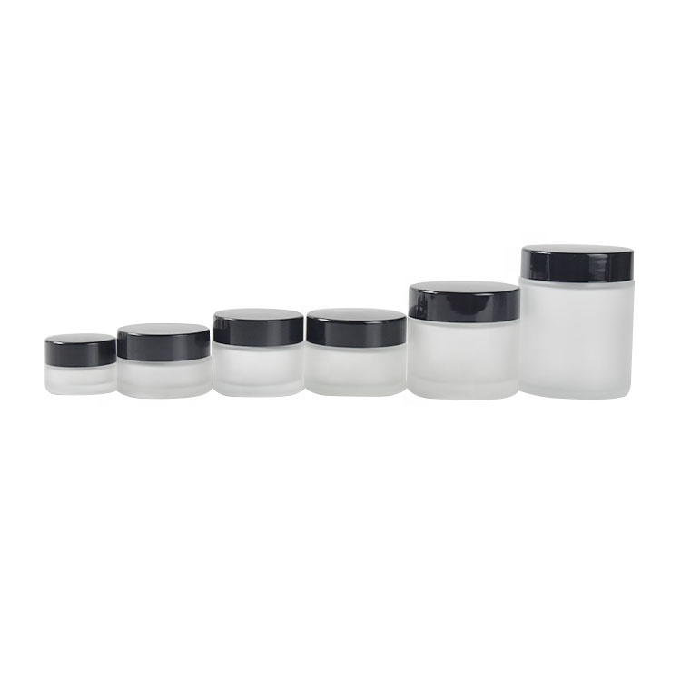 10g 50g clear glass cosmetic glass jar black lids frosted
