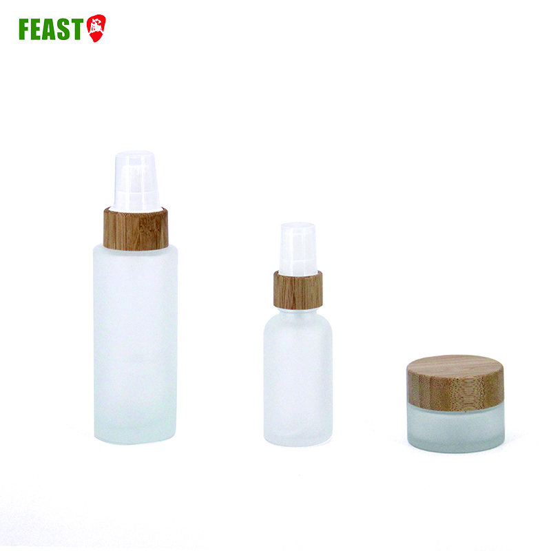 10g Body Bottle Sandy Glass Cream Jar Environmental Cosmetic Glass Jar with Bamboo Lids