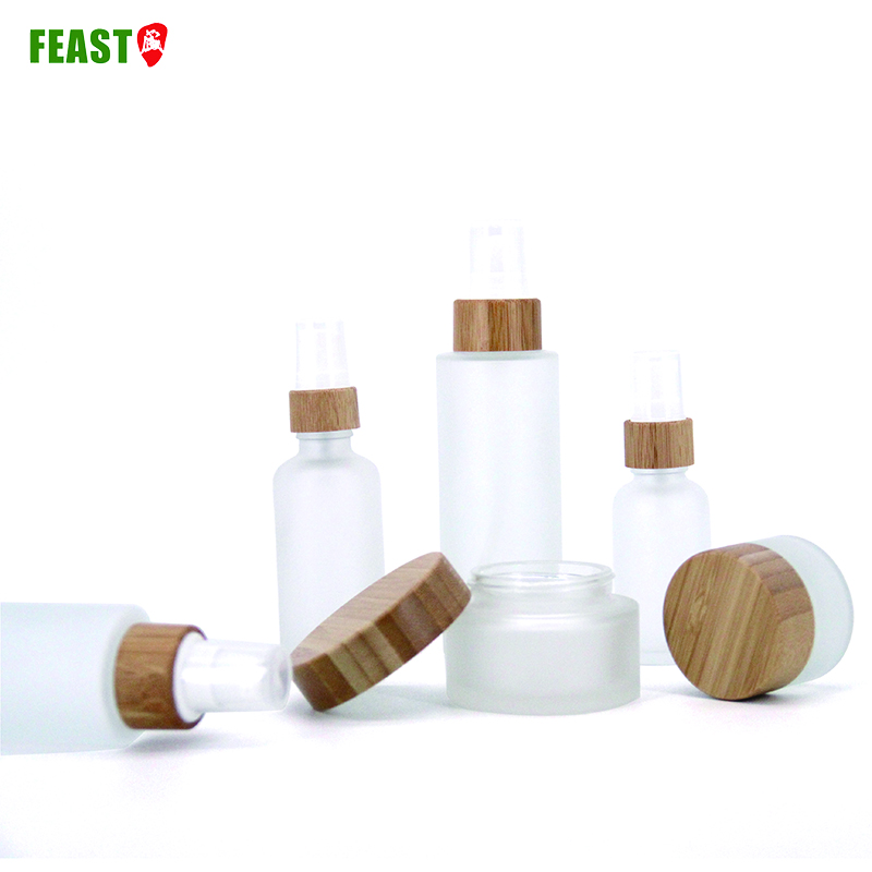 10g Body Bottle Sandy Glass Cream Jar Environmental Cosmetic Glass Jar with Bamboo Lids