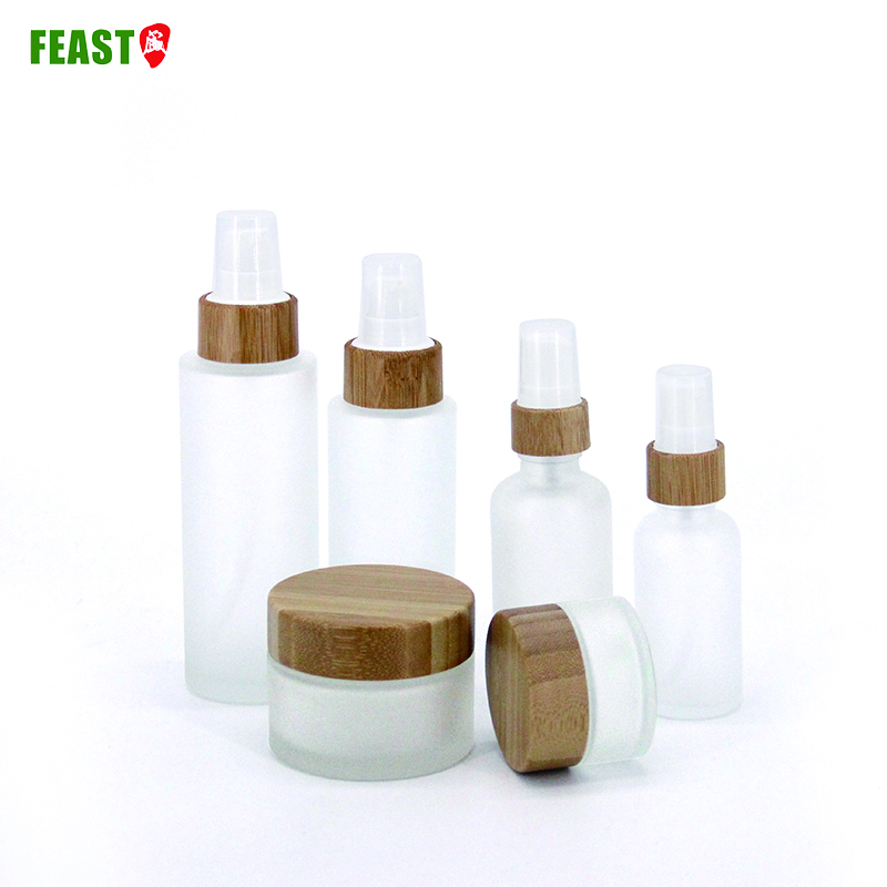 10g Body Bottle Sandy Glass Cream Jar Environmental Cosmetic Glass Jar with Bamboo Lids