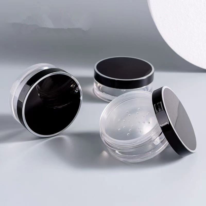 10g In stock oil control and keep make up loose powder container, 10g loose powder jar with black lid