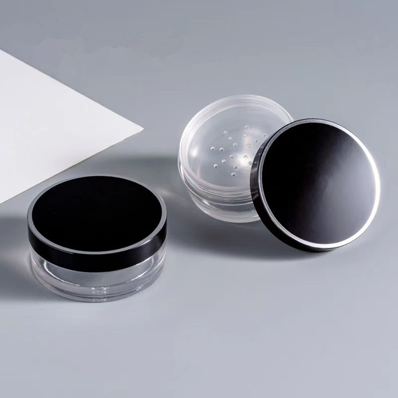 10g In stock oil control and keep make up loose powder container, 10g loose powder jar with black lid