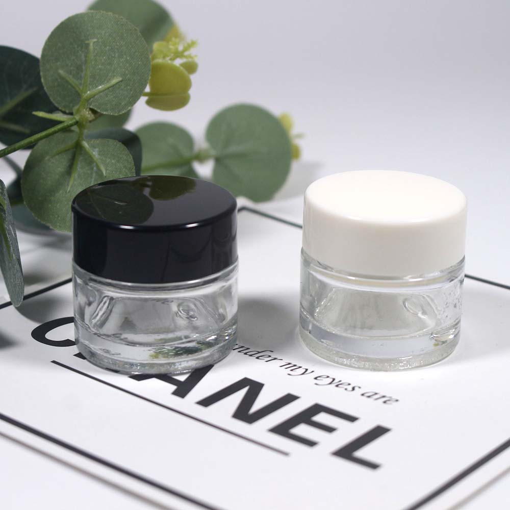 10g  clear glass cream jar with black cap white cap  eye/face cream container