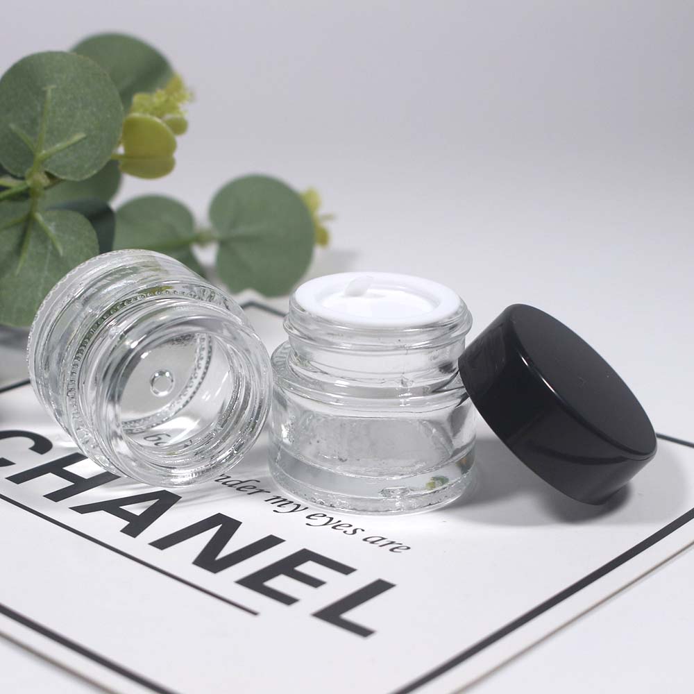 10g clear glass cream jar with black cap white cap eye/face cream container