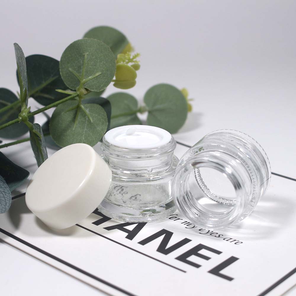 10g clear glass cream jar with black cap white cap eye/face cream container