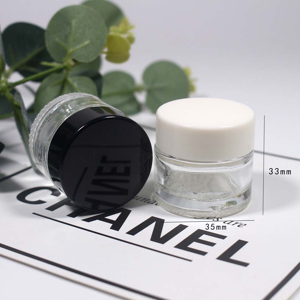 10g clear glass cream jar with black cap white cap eye/face cream container