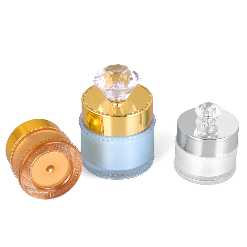 10g in stock Luxury Ready to ship blue Fashion Design Cosmetic Container Acrylic Cream Jar with Gold plated lid