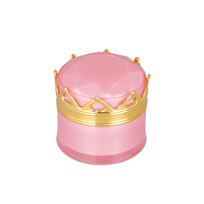 10g in stock ready to ship pink acrylic container  for cosmetic packaging plastic cream jar with crown lid