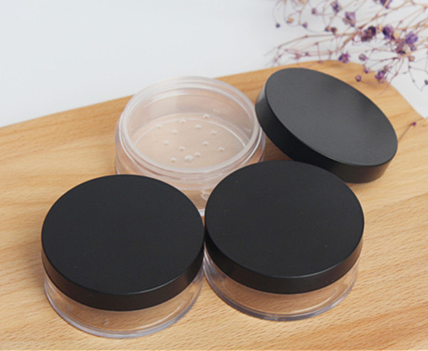 10g plastic Loose Powder Jar, clear empty cosmetic container with black cap