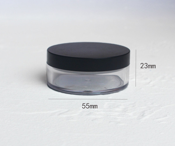 10g plastic Loose Powder Jar, clear empty cosmetic container with black cap