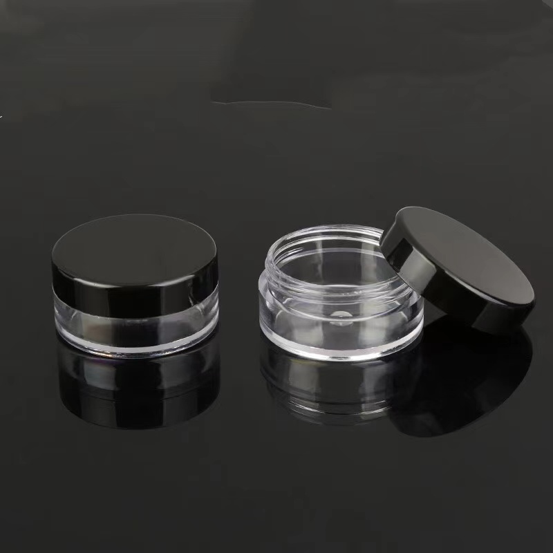10g plastic flat round transparent black cosmetic cream jar, 37*19mm cosmetic facial cream container 10ml