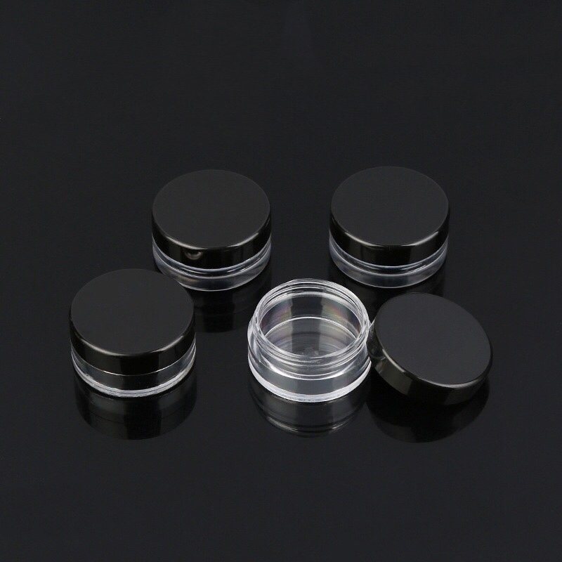 10g plastic flat round transparent black cosmetic cream jar, 37*19mm cosmetic facial cream container 10ml