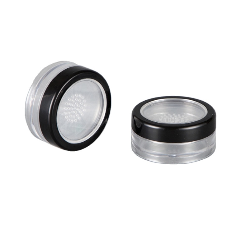 10g plastic loose powder jar with black rim window, 10ml glitter powder container with sifter