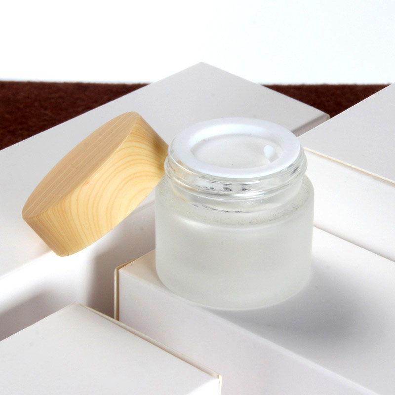 10g plastic wood grain lid frosted glass cream jar cosmetic packaging sample eye cream jar