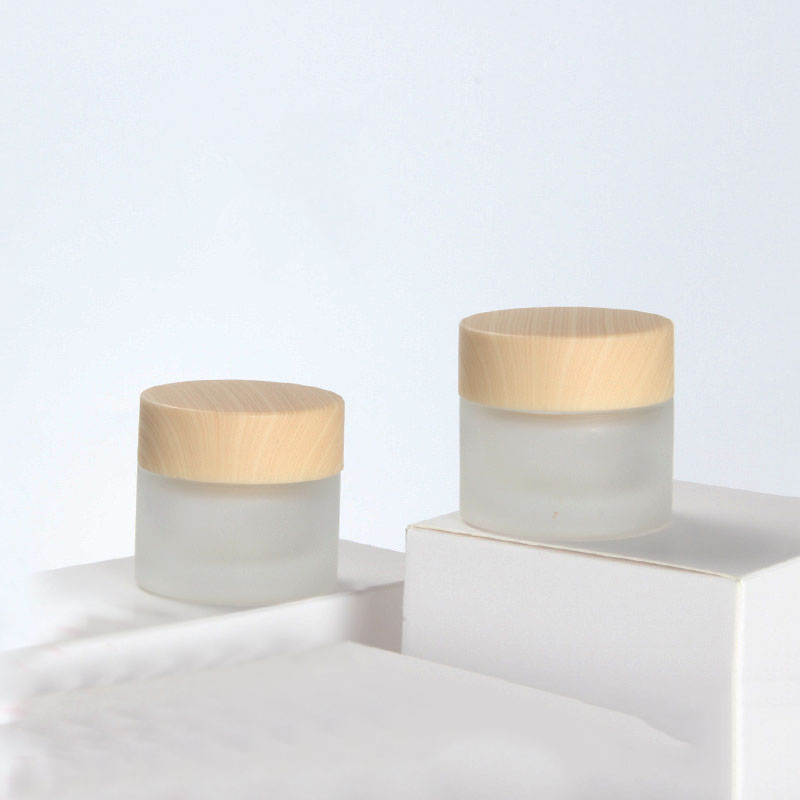 10g plastic wood grain lid frosted glass cream jar cosmetic packaging sample eye cream jar