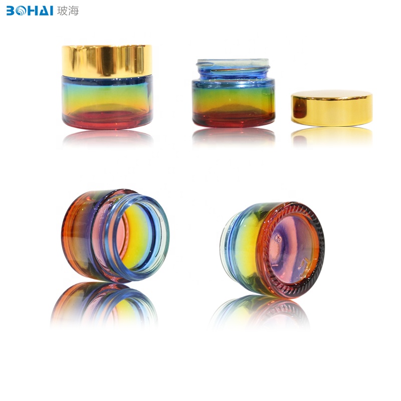 10g rainbow glass jar face cream with golden cap