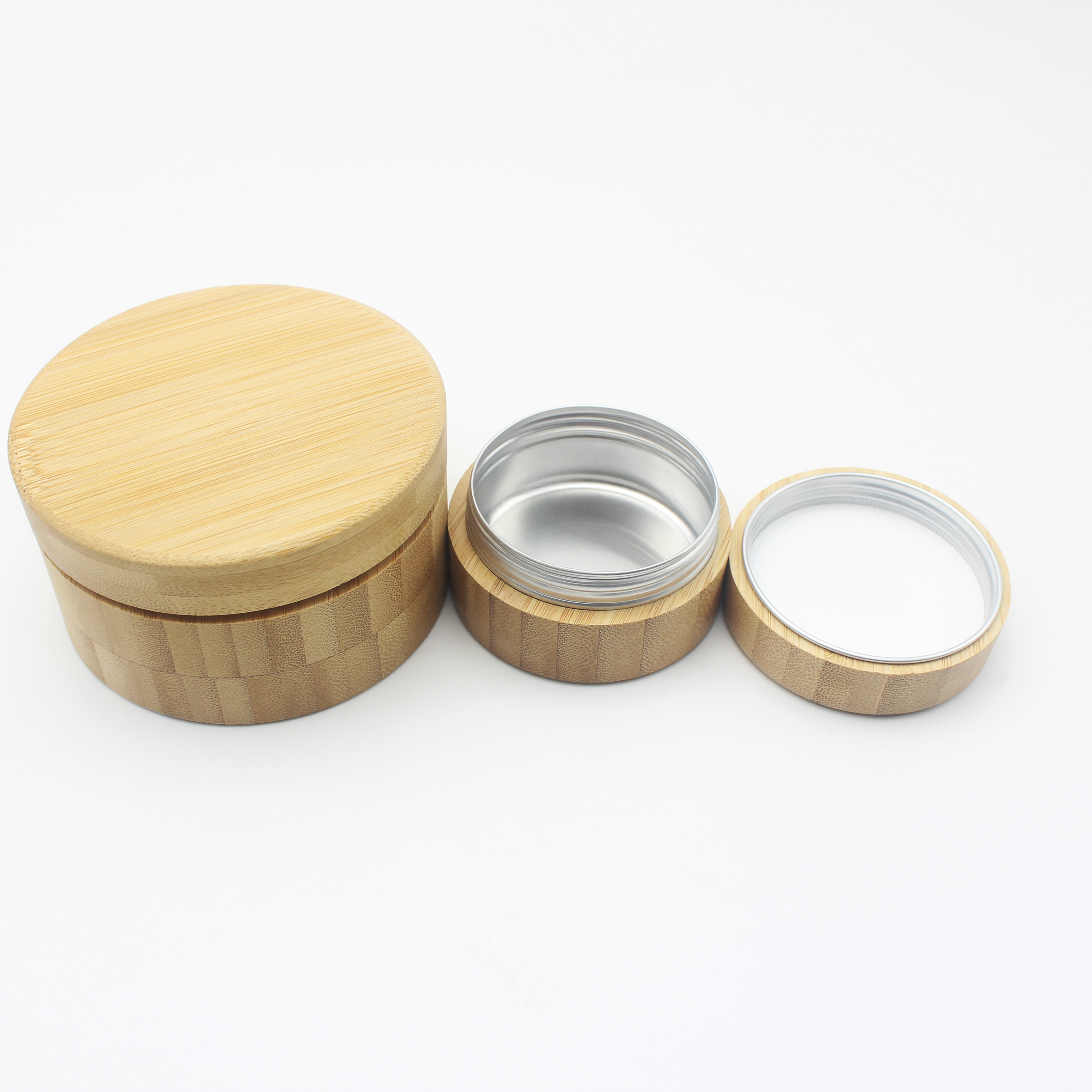 10g small luxury bamboo wooden cosmetic aluminum metal lip balm tin jar container BP-304K
