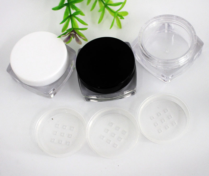 10g square small loose powder jar cosmetic loose powder packaging transparent plastic container with lid and sieve