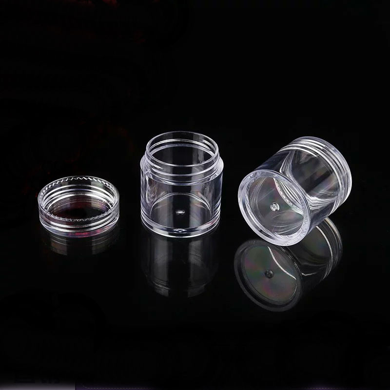 10g transparent plastic facial cream jar, 10g PS cosmetic glitter powder container with white black lid