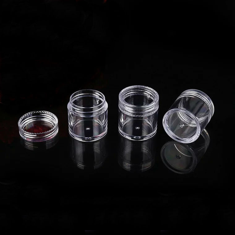 10g transparent plastic facial cream jar, 10g PS cosmetic glitter powder container with white black lid