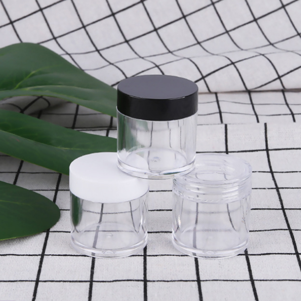 10g transparent plastic facial cream jar, 10g PS cosmetic glitter powder container with white black lid