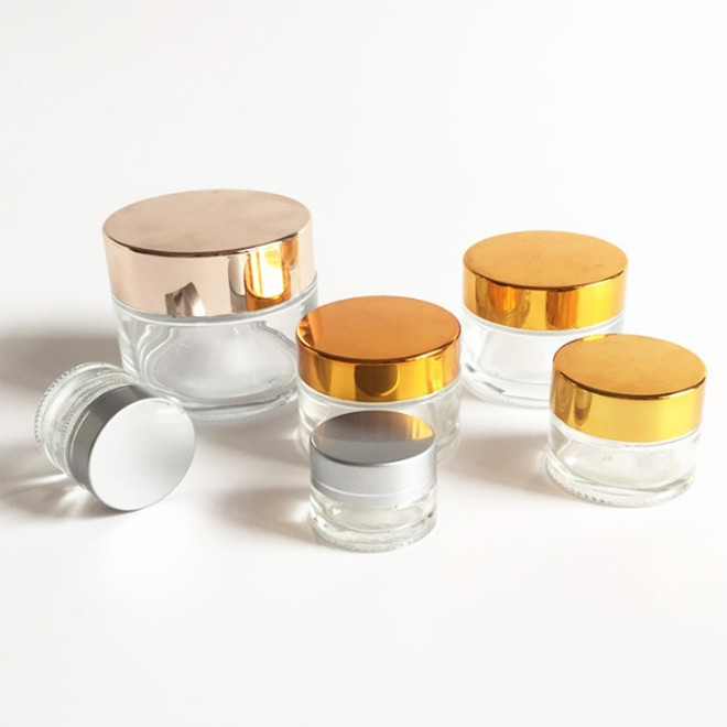 10g15g20g30g50g100g clear frost glass cosmetic jar with rose gold pink lid for cream