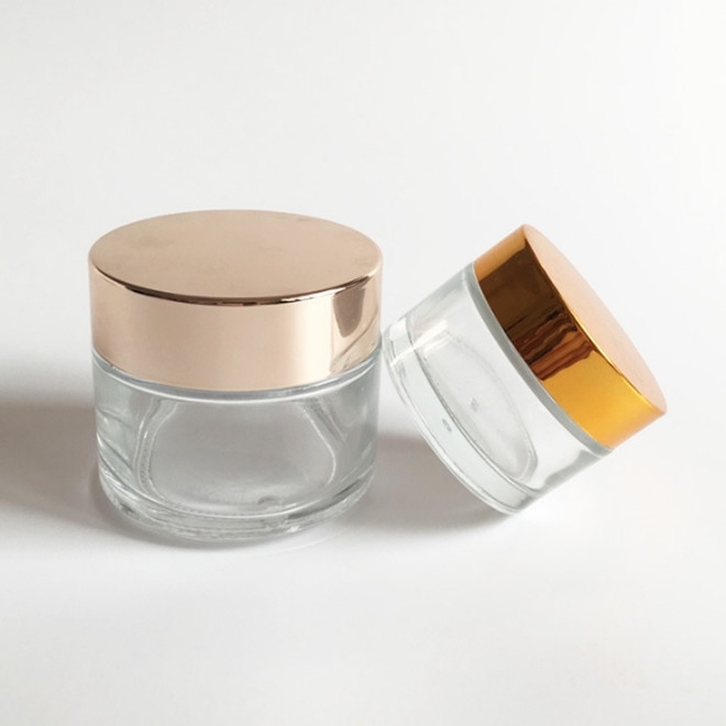 10g15g20g30g50g100g clear frost glass cosmetic jar with rose gold pink lid for cream
