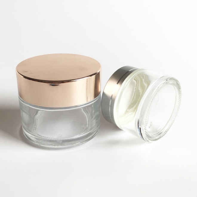 10g15g20g30g50g100g clear frost glass cosmetic jar with rose gold pink lid for cream