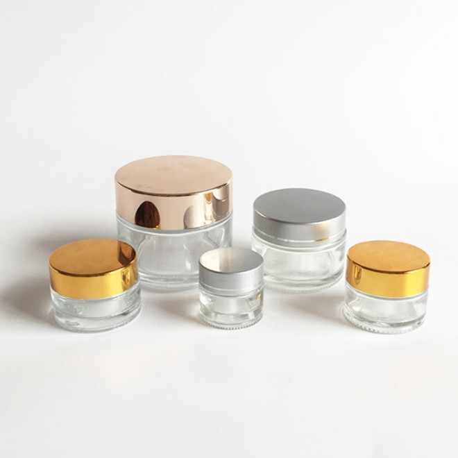 10g15g20g30g50g100g clear frost glass cosmetic jar with rose gold pink lid for cream