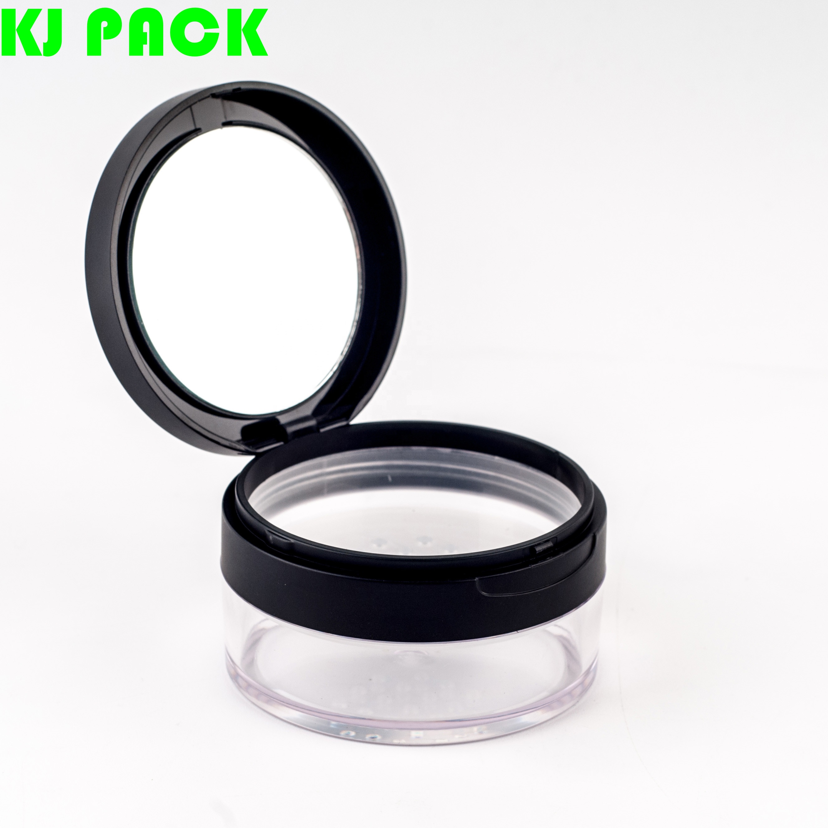 10g20g30g Hot sell round black plastic flip lid loose powder jar with powder puff and mirror makeup jar
