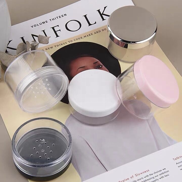 10g20g30g The latest multi-color lid plastic cosmetic loose powder jar with sifter in stock