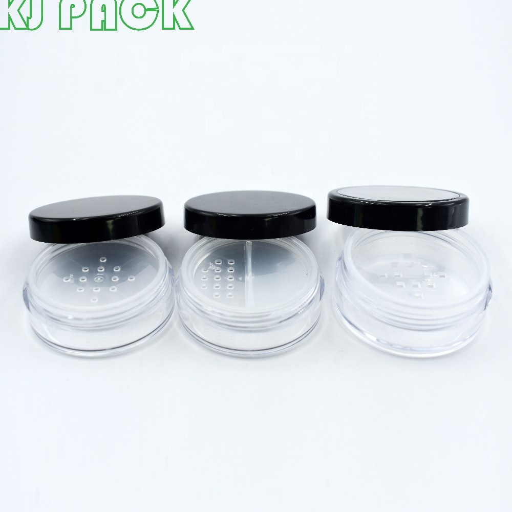 10g30g Wholesale In Stock black plastic clear cosmetic loose powder jar with rotating sifter