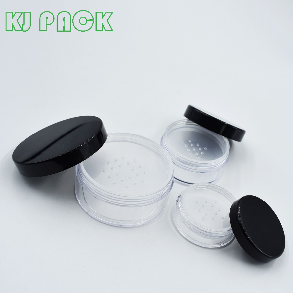 10g30g Wholesale In Stock black plastic clear cosmetic loose powder jar with rotating sifter
