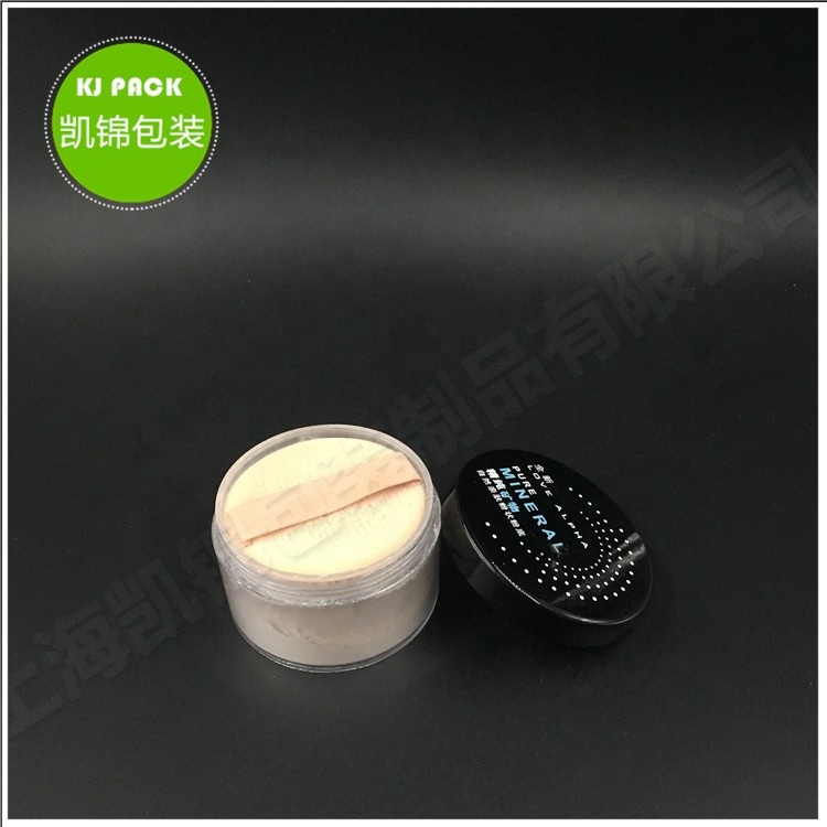 10g30g Wholesale In Stock black plastic clear cosmetic loose powder jar with rotating sifter