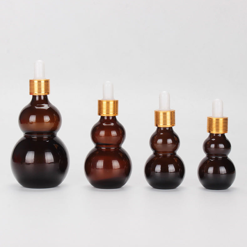 10m 20mll 30ml 50ml 100ml Amber Double Gourd Shape Glass Essential Oil Dropper Bottle For Cosmetic Serum