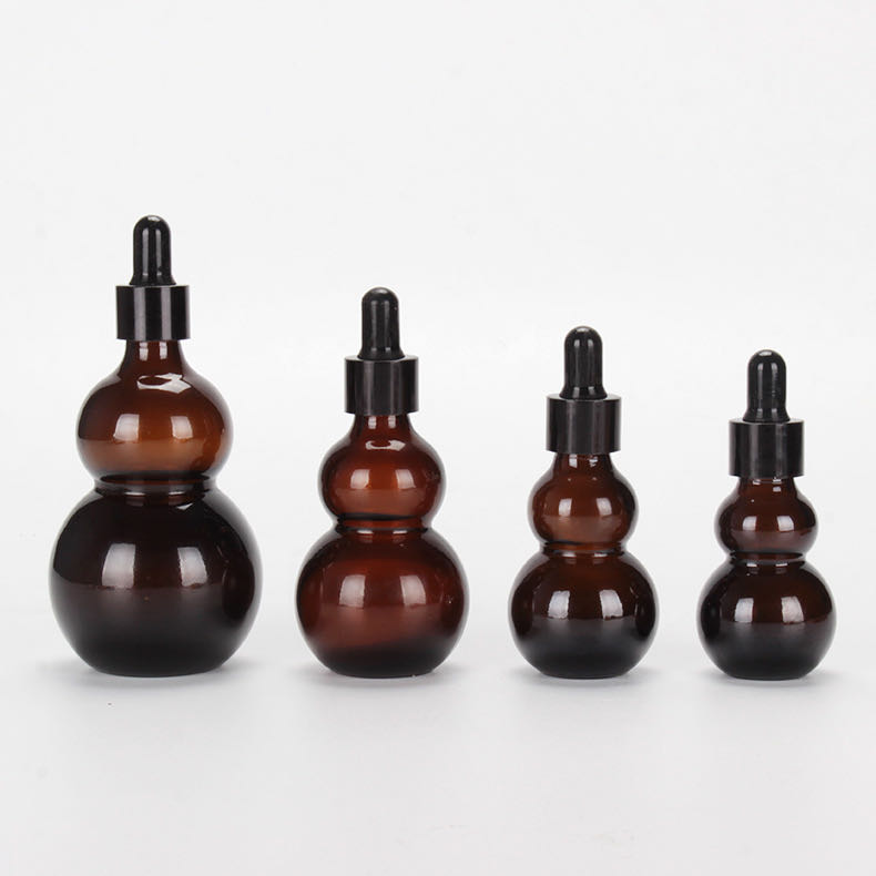10m 20mll 30ml 50ml 100ml Amber Double Gourd Shape Glass Essential Oil Dropper Bottle For Cosmetic Serum