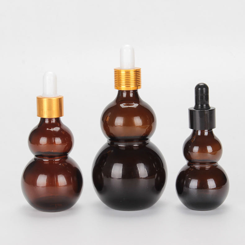 10m 20mll 30ml 50ml 100ml Amber Double Gourd Shape Glass Essential Oil Dropper Bottle For Cosmetic Serum