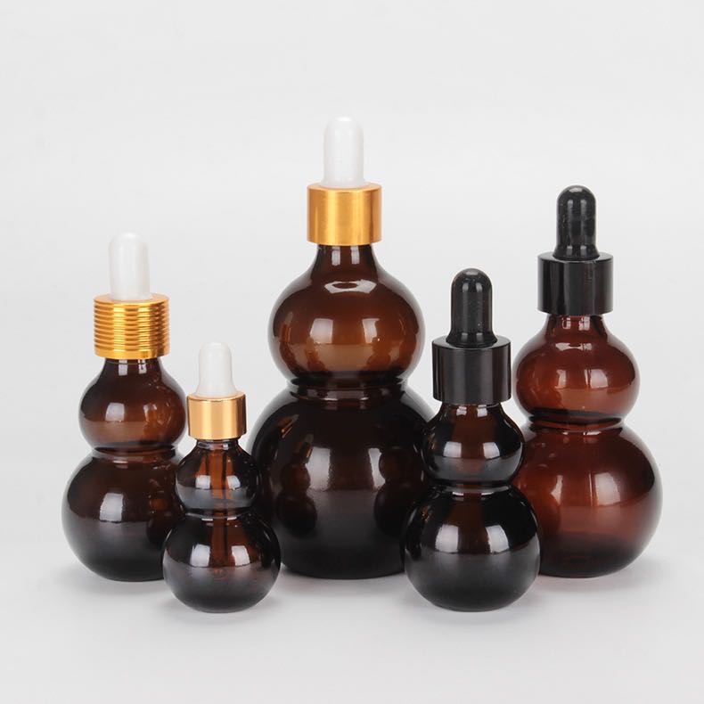 10m 20mll 30ml 50ml 100ml Amber Double Gourd Shape Glass Essential Oil Dropper Bottle For Cosmetic Serum