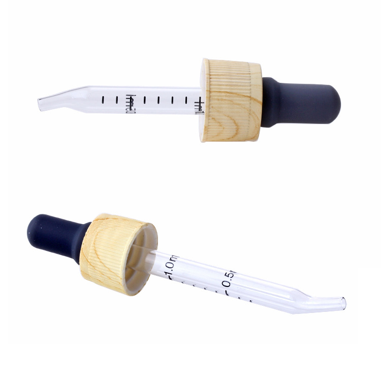 10m dumb black essential oil bottle grey rubber tip curved dropper with graduated 30mL wood grain dropper bottle