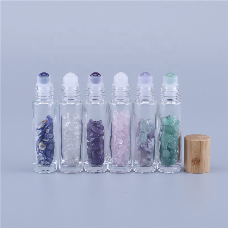 10mL Jade Roller ball Bottle, Crushed Stone Ball Bottles with High-grade Bamboo Lid Roll on Bottle For Massage Essential Oil Use