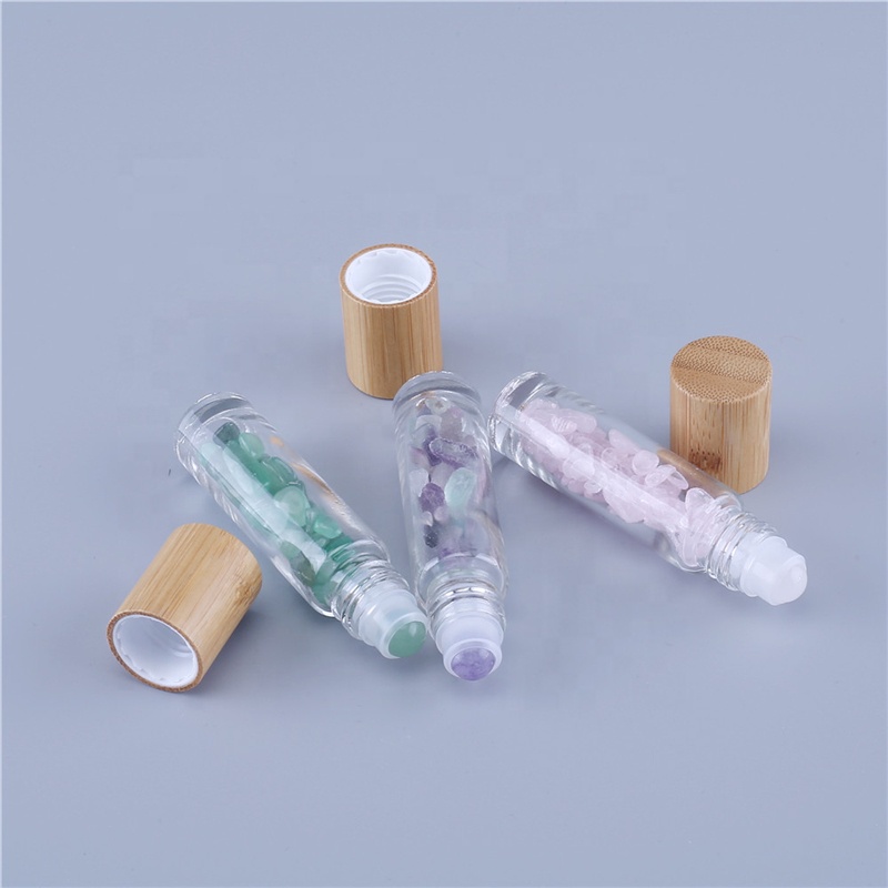 10mL Jade Roller ball Bottle, Crushed Stone Ball Bottles with High-grade Bamboo Lid Roll on Bottle For Massage Essential Oil Use