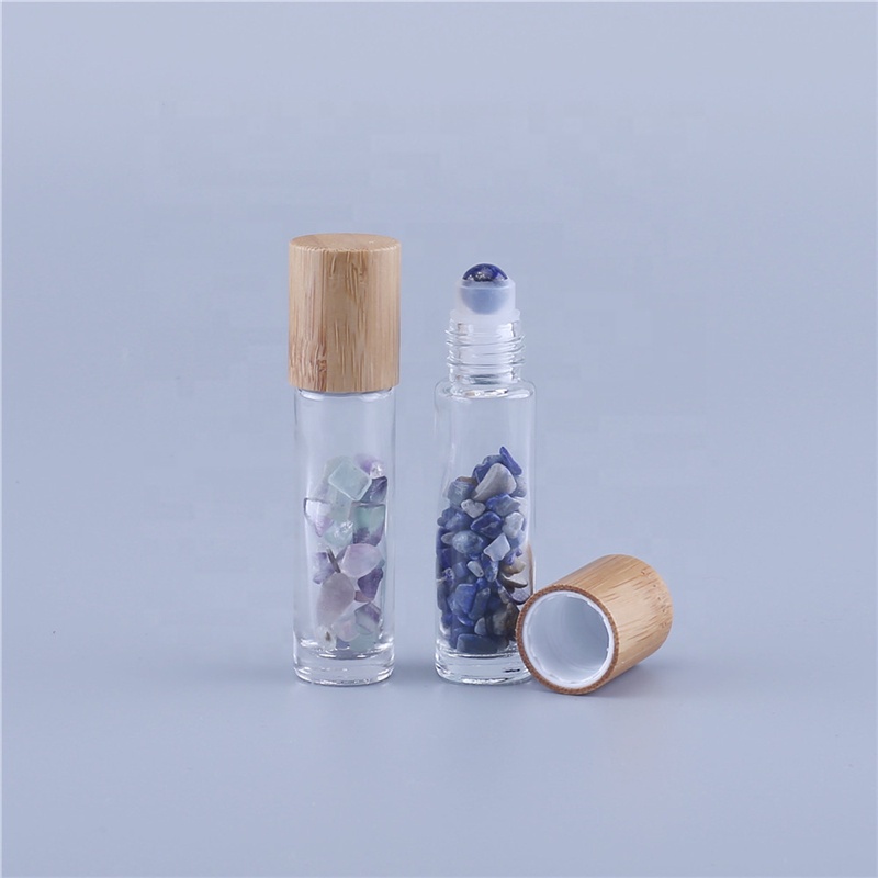 10mL Jade Roller ball Bottle, Crushed Stone Ball Bottles with High-grade Bamboo Lid Roll on Bottle For Massage Essential Oil Use