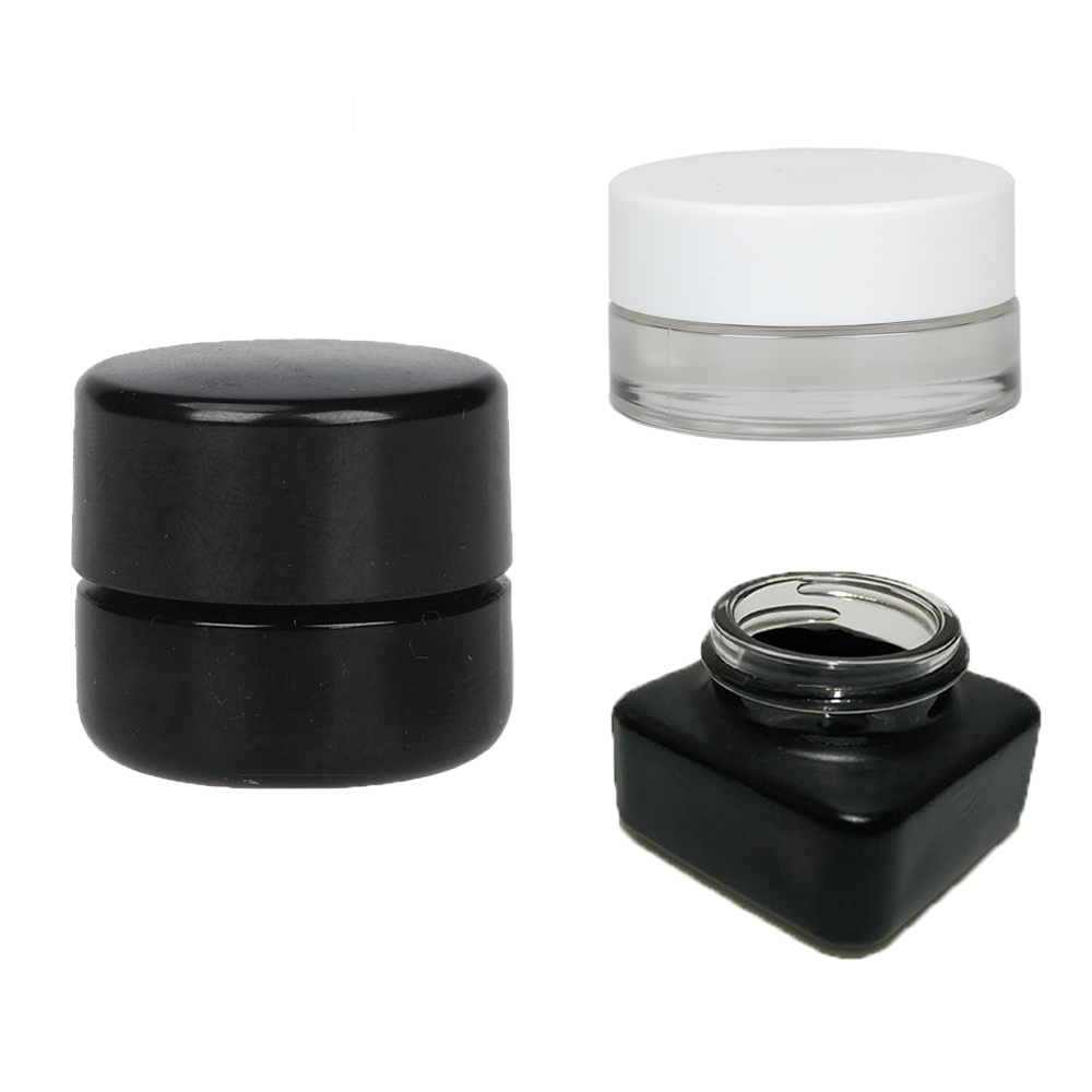10ml 0.36oz custom round squared ceramic black glass cosmetic CBD concentrate wax skincare cream jars without screw CRC lid 9ml