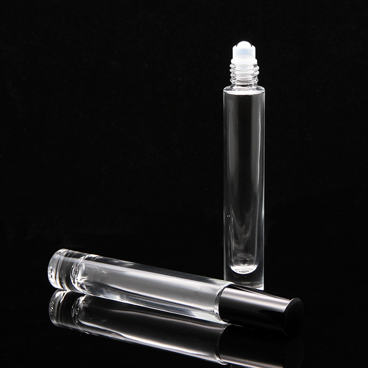 10ml 0.36oz luxury clear glass essential oil perfume sample bottling bottles with stainless steel metal roller thick bottom